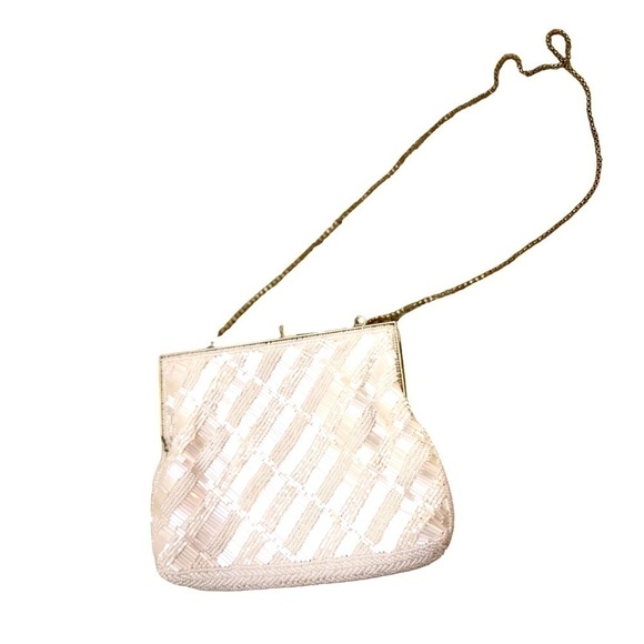 Vintage Le Regale white beaded purse gold tone chain handmade in china - Picture 1 of 12